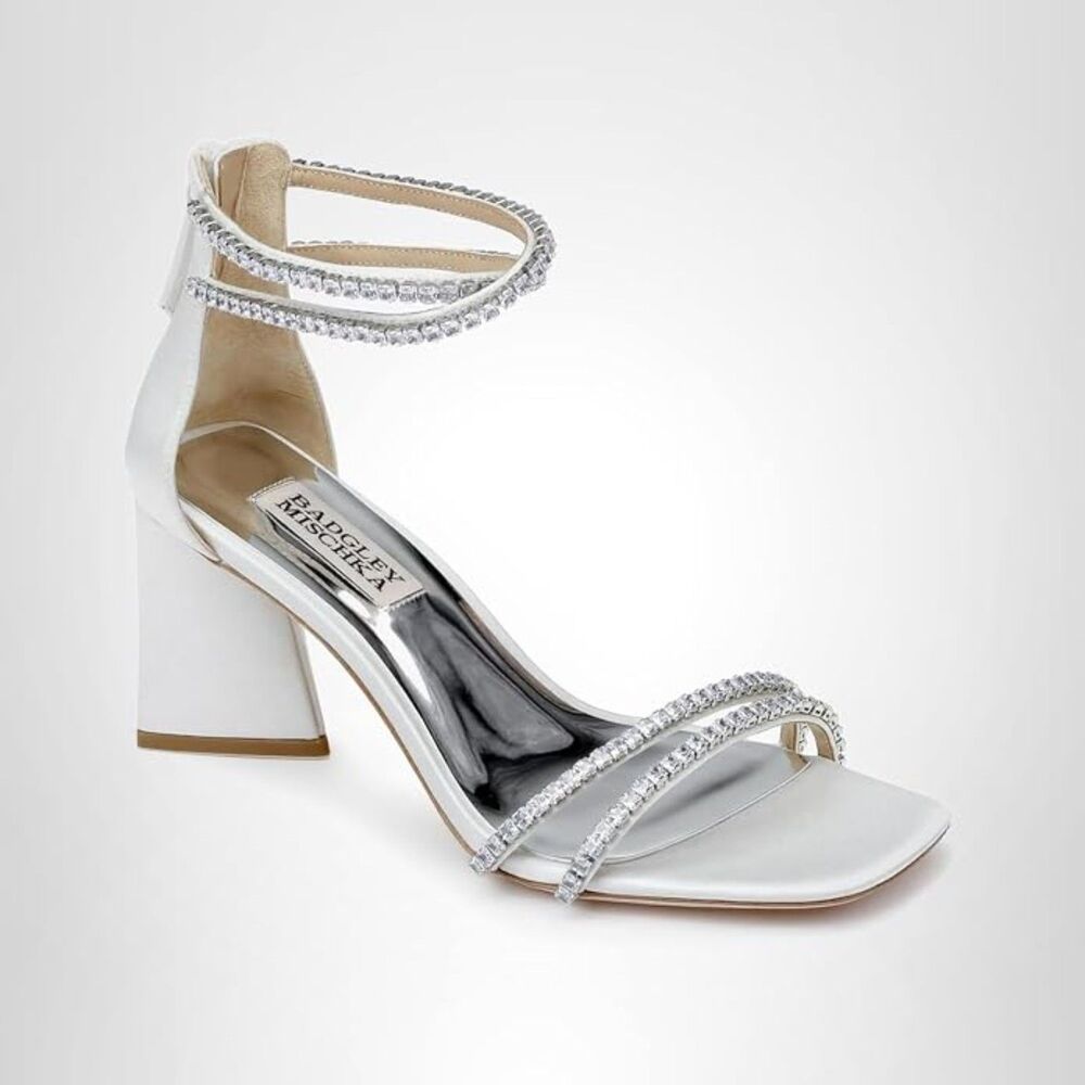 Badgley Mischka Lillie Crystal Dual-strap Block Heels 7.5 NIB